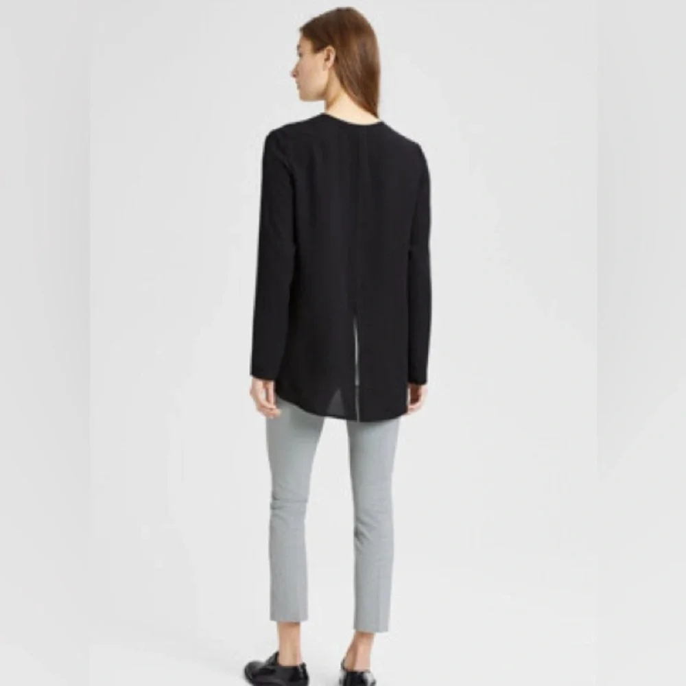 Theory Silk Slit Neck Tunic Blouse Top Shirt Light Blue Small - Picture 4 of 7